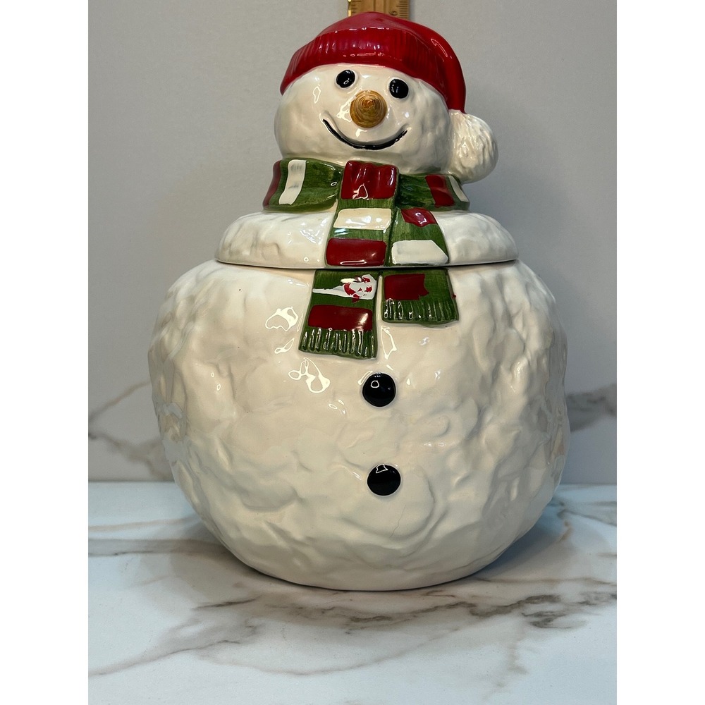 Vintage 1988 HOMCO Snowman Cookie Jar Christmas Ceramic Home Interiors Mexico